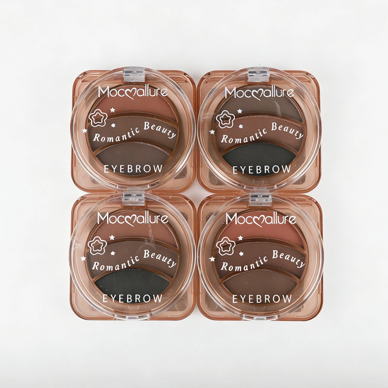 Mocoallure Tri-Color Eyebrow Powder ES5106 compacts in brown packaging