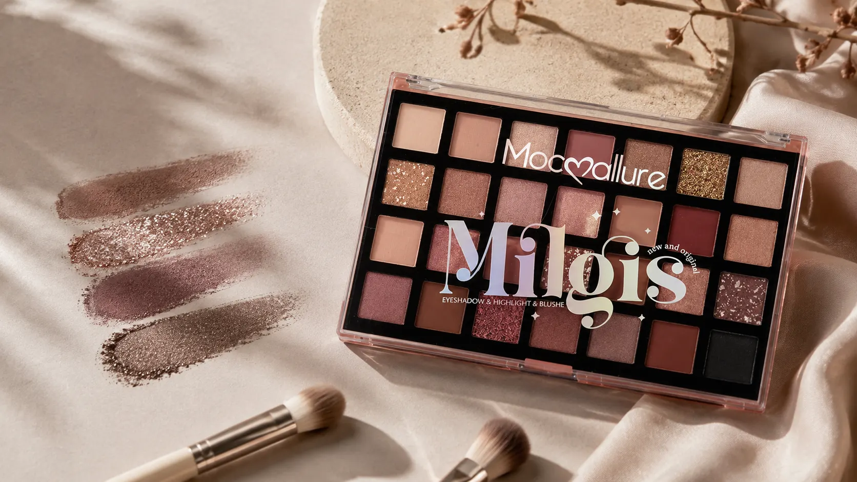mocoallure custom eyeshadow palette smoky grey shimmer